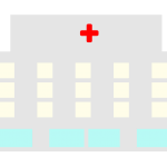 病院(建物)のフリーイラストと病院マーク2点